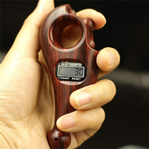 Digital Tally Counter with Adjustable Finger Ring | 5-Channel Manual Number Counting Machine for Tasbeeh & Sports (Wood Finish)