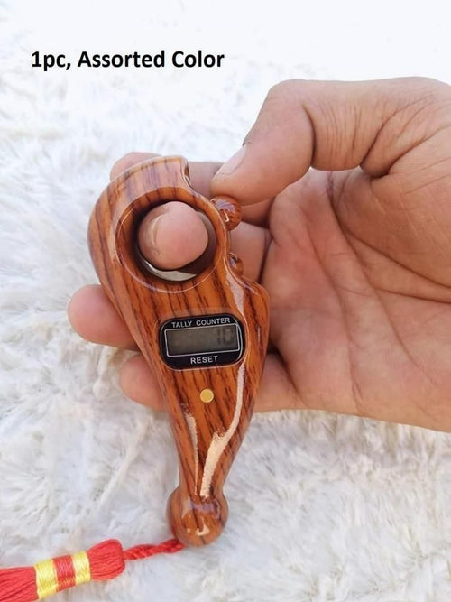 Digital Tally Counter with Adjustable Finger Ring | 5-Channel Manual Number Counting Machine for Tasbeeh & Sports (Wood Finish)